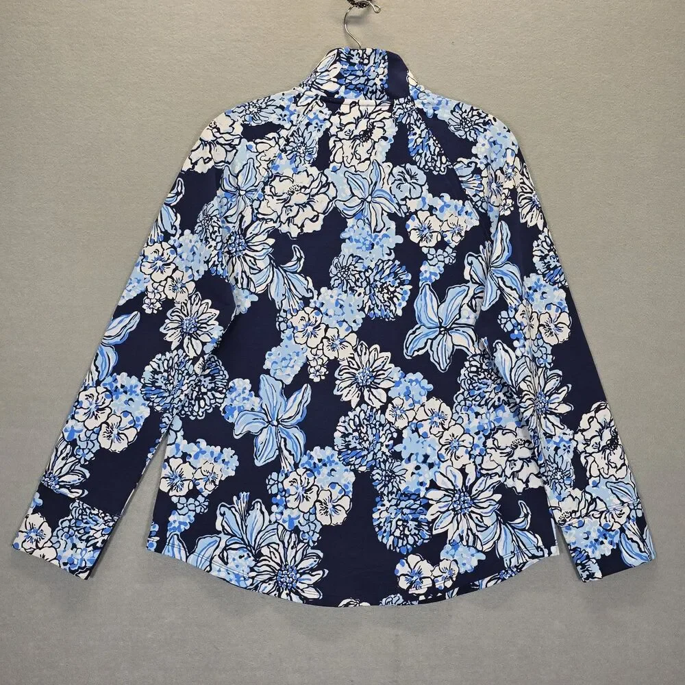 Lilly Pulitzer UPF 50 Skipper Popover Low Tide Navy Bouquet All Day Medium - Picture 6 of 13